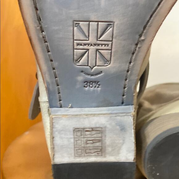 Pantanetti Leather Cowboy Boots Ankle Cream Iridescent Heeled Buckle Italian - Picture 8 of 16